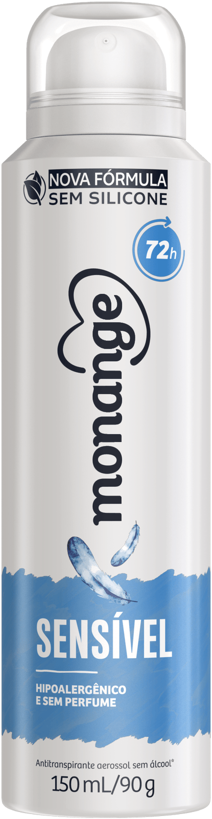 Desodorante Aerossol Antitranspirante Sensível Sem Perfume Monange Feminino 150Ml